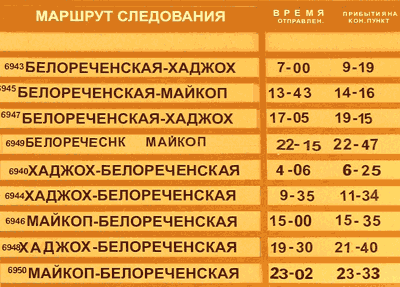 Расписание электричек Белореченская - Майкоп - Хаджох