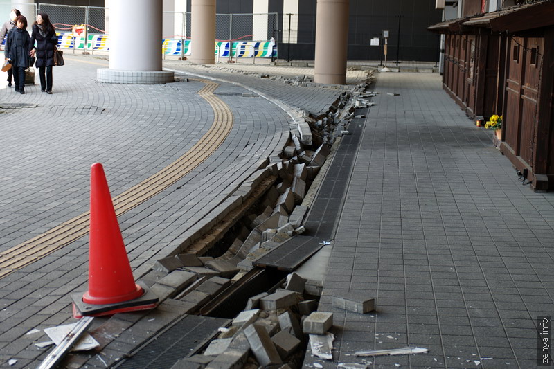 Pavement damage near Mito station