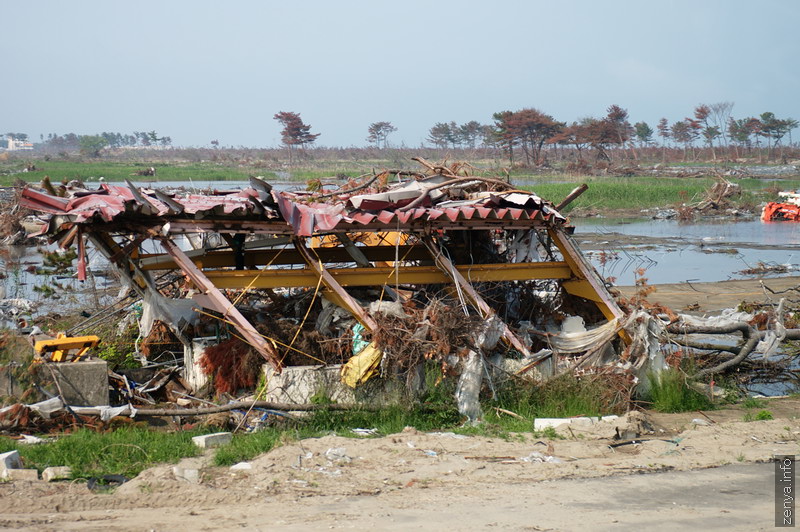 A construction deformed by tsunami