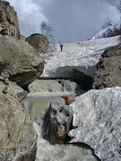 Snow bridge over Djankuat river
