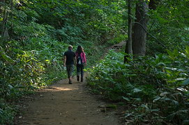 夕方の登山者